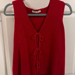 Abercrombie & Fitch Red Ribbed V-Neck Tank with Front Tie